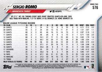 2020 Topps - Yellow #576 Sergio Romo Back