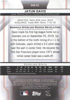 2020 Bowman Sterling #BSR-52 Jaylin Davis Back