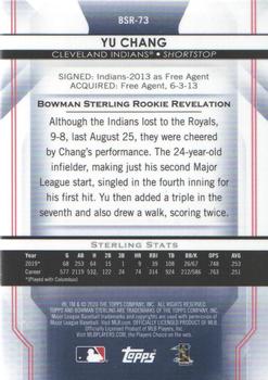 2020 Bowman Sterling #BSR-73 Yu Chang Back