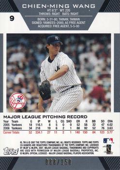 2007 Topps Co-Signers - Silver Blue #9 Chien-Ming Wang / Mike Mussina Back