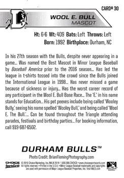 2019 Choice Durham Bulls #30 Wool E. Bull Back