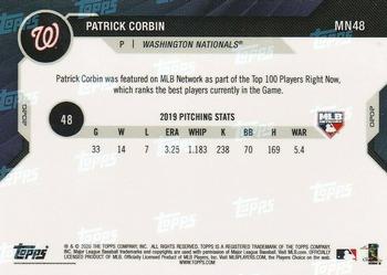 2020 Topps Now MLB Network's Top 100 #MN48 Patrick Corbin Back