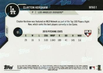 2020 Topps Now MLB Network's Top 100 #MN61 Clayton Kershaw Back