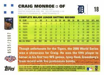 2007 Topps Opening Day - Gold #18 Craig Monroe Back