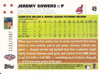 2007 Topps Opening Day - Gold #49 Jeremy Sowers Back
