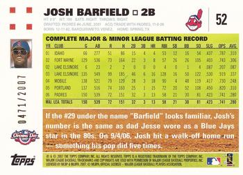 2007 Topps Opening Day - Gold #52 Josh Barfield Back