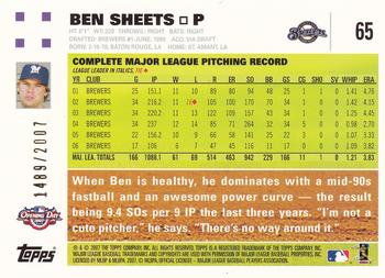 2007 Topps Opening Day - Gold #65 Ben Sheets Back