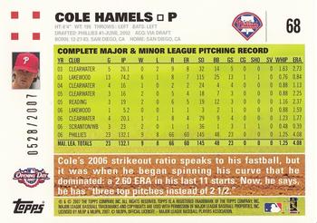 2007 Topps Opening Day - Gold #68 Cole Hamels Back