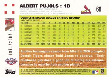 2007 Topps Opening Day - Gold #69 Albert Pujols Back