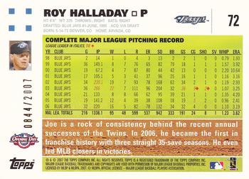 2007 Topps Opening Day - Gold #72 Roy Halladay Back