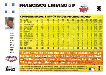 2007 Topps Opening Day - Gold #98 Francisco Liriano Back