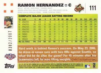 2007 Topps Opening Day - Gold #111 Ramon Hernandez Back