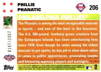 2007 Topps Opening Day - Gold #206 Phillie Phanatic Back