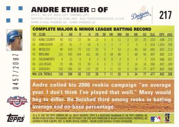 2007 Topps Opening Day - Gold #217 Andre Ethier Back