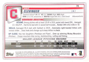 2020 Bowman Chrome #70 Mike Clevinger Back