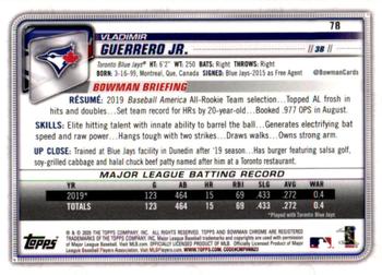 2020 Bowman Chrome #78 Vladimir Guerrero Jr. Back