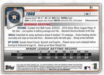 2020 Bowman Chrome #91 Abraham Toro Back