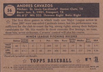 2007 Topps Rookie 1952 Edition - Black Back #56 Andy Cavazos Back