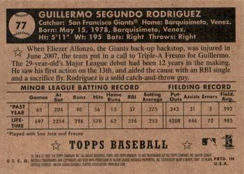 2007 Topps Rookie 1952 Edition - Black Back #77 Guillermo Rodriguez Back