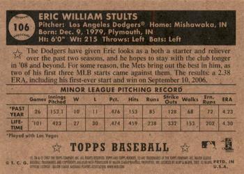2007 Topps Rookie 1952 Edition - Black Back #106 Eric Stults Back