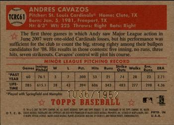 2007 Topps Rookie 1952 Edition - Chrome #TCRC61 Andy Cavazos Back