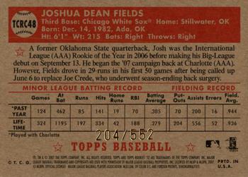 2007 Topps Rookie 1952 Edition - Chrome Refractors #TCRC48 Josh Fields Back