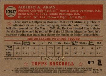 2007 Topps Rookie 1952 Edition - Chrome Refractors #TCRC87 Alberto Arias Back