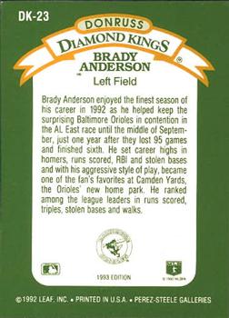 1993 Donruss - Diamond Kings #DK-23 Brady Anderson Back