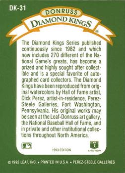 1993 Donruss - Diamond Kings #DK-31 Diamond Kings Checklist Back