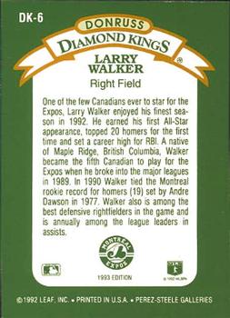 1993 Donruss - Diamond Kings #DK-6 Larry Walker Back