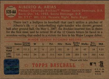 2007 Topps Rookie 1952 Edition - Signatures #52S-AA Alberto Arias Back
