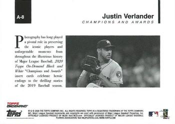 2020 Topps On-Demand Set 4: MLB Black & White - 2019 Champions and Awards #A-8 Justin Verlander Back