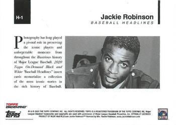 2020 Topps On-Demand Set 4: MLB Black & White - Baseball Headlines #H-1 Jackie Robinson Back