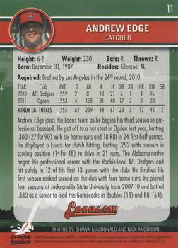 2012 Choice Great Lakes Loons #11 Andrew Edge Back