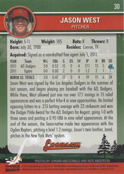 2012 Choice Great Lakes Loons #30 Jason West Back