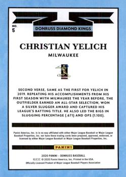 2020 Donruss - Yellow #5 Christian Yelich Back