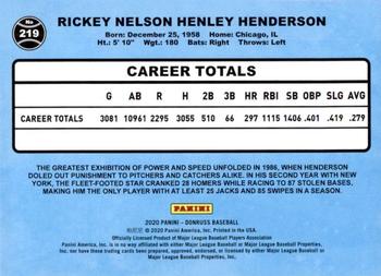 2020 Donruss - Yellow #219 Rickey Henderson Back