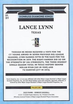 2020 Donruss - Artist Proof #21 Lance Lynn Back