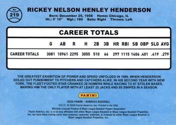 2020 Donruss - Holo Blue #219 Rickey Henderson Back