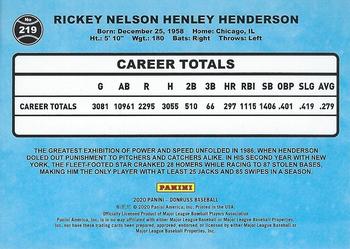 2020 Donruss - Holo Pink #219 Rickey Henderson Back