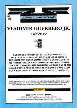 2020 Donruss - Milestone Stat Line #14 Vladimir Guerrero Jr. Back