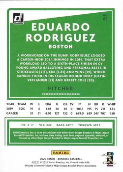 2020 Donruss - Milestone Stat Line #61 Eduardo Rodriguez Back