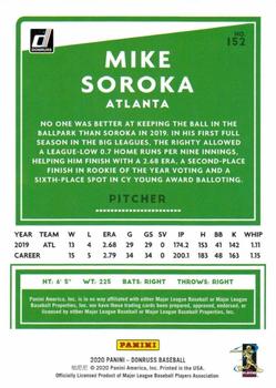 2020 Donruss - Milestone Stat Line #152 Mike Soroka Back