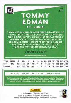 2020 Donruss - Milestone Stat Line #210 Tommy Edman Back