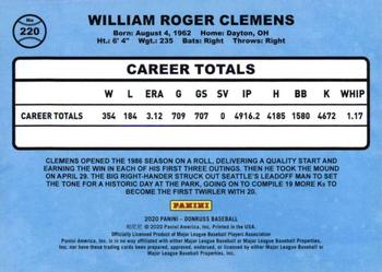 2020 Donruss - Milestone Stat Line #220 Roger Clemens Back