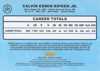 2020 Donruss - Milestone Stat Line #224 Cal Ripken Jr. Back