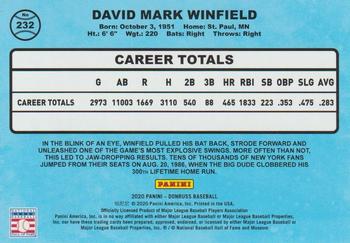 2020 Donruss - Milestone Stat Line #232 Dave Winfield Back