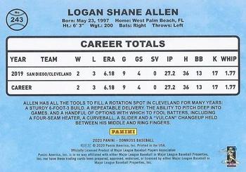 2020 Donruss - Milestone Stat Line #243 Logan Allen Back