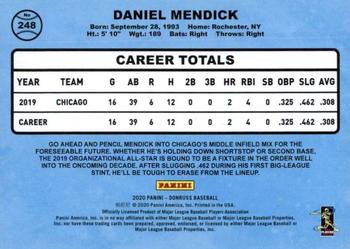 2020 Donruss - Milestone Stat Line #248 Danny Mendick Back