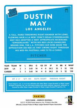 2020 Donruss - Career Stat Line #32 Dustin May Back